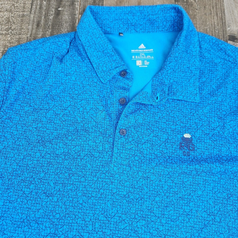 Adidas Vented All Over Print Short Sleeve Golf Polo Shirt Mens size 2XL Blue